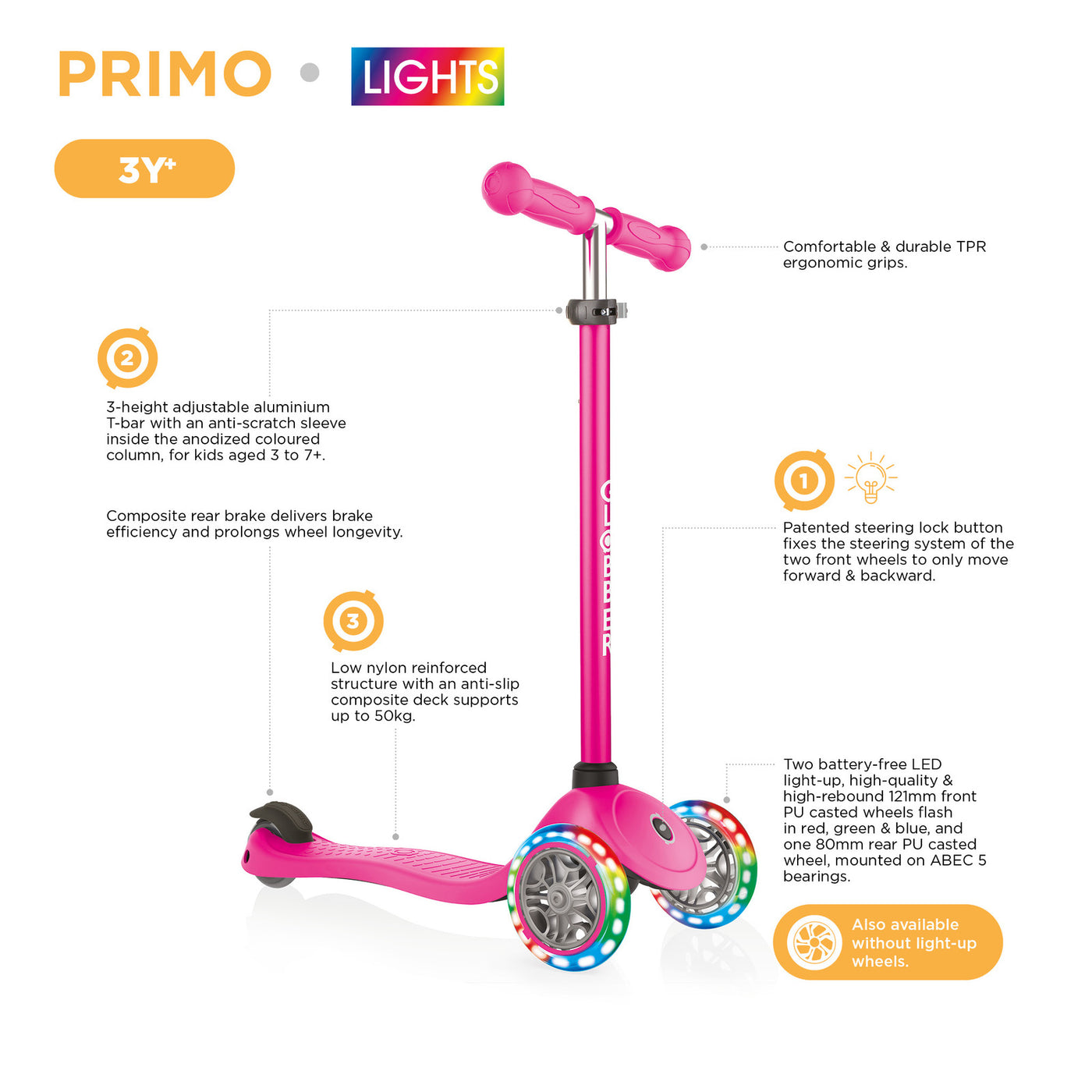 Globber PRIMO V2 with Lights Kids Scooter