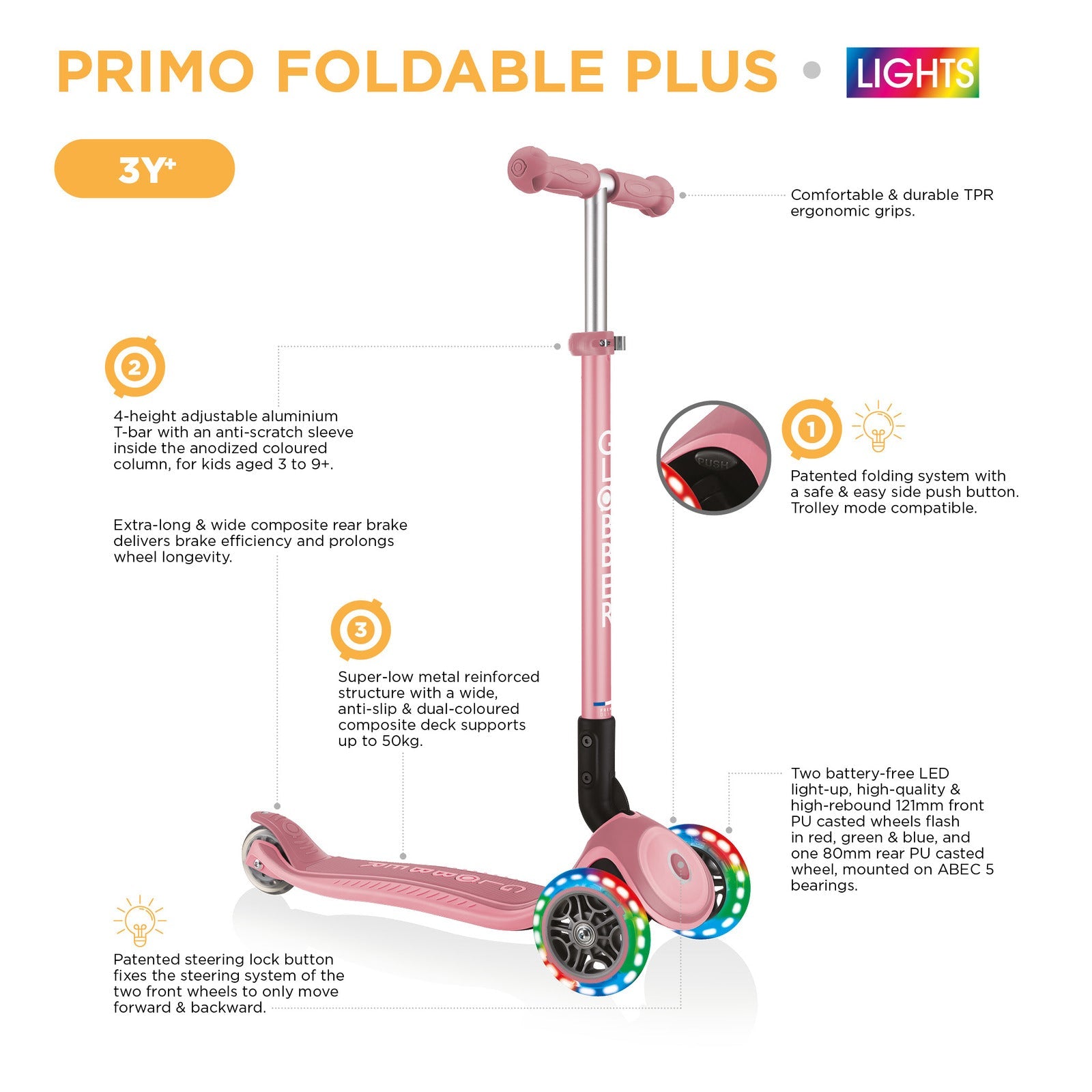 Globber PRIMO Foldable Plus Lights Kids Scooter