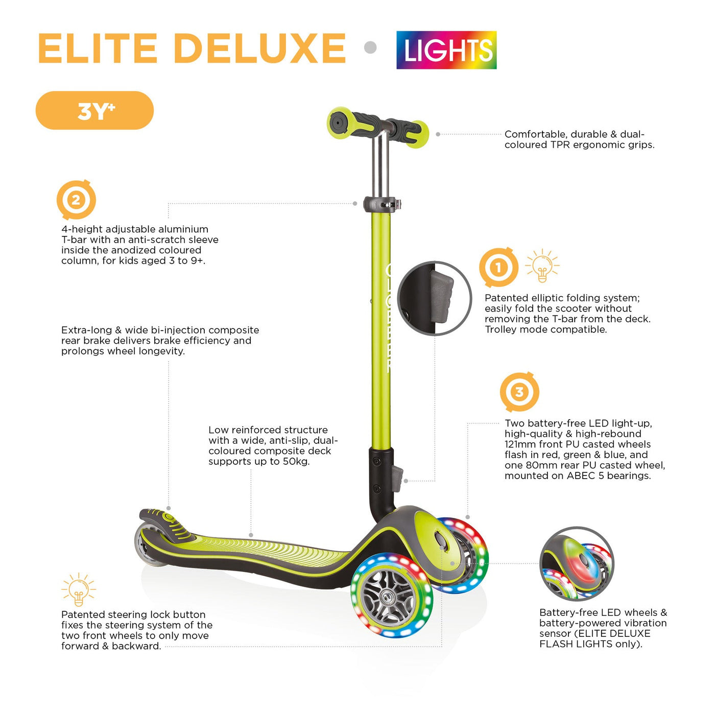 Globber ELITE DELUXE With Lights Kids Scooter