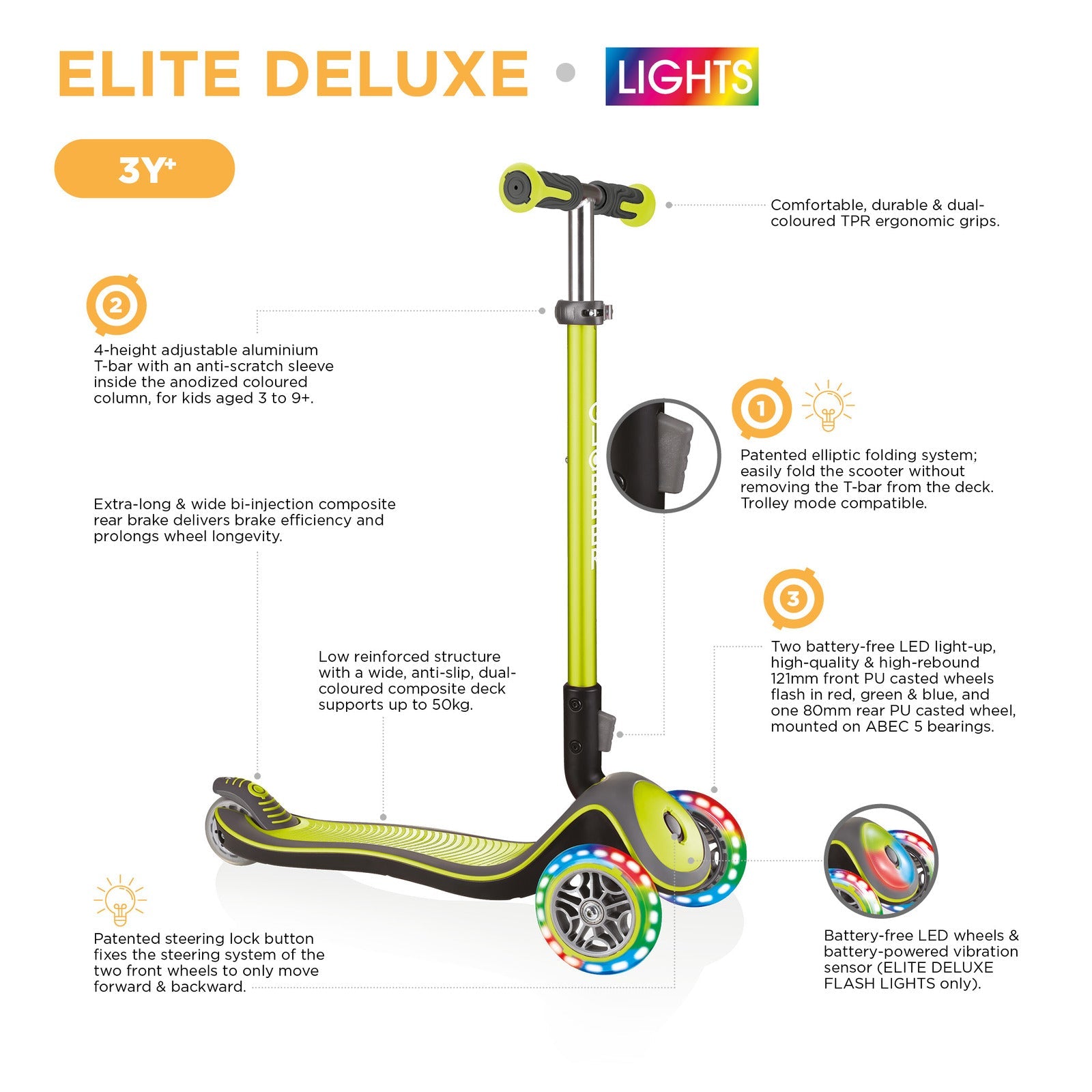 Globber ELITE DELUXE With Lights Kids Scooter