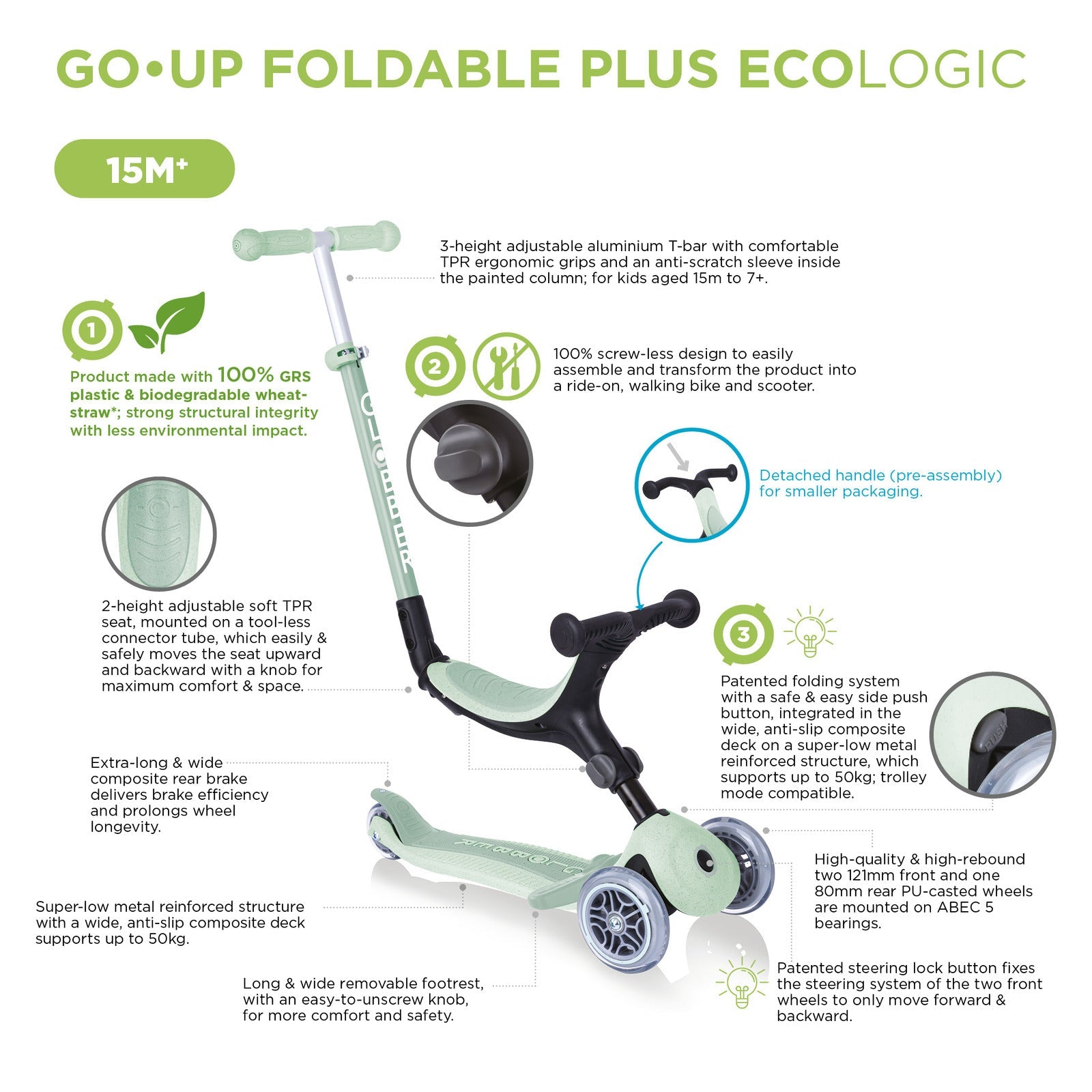 Globber ECOLOGIC GO UP Fold Plus Toddler Scooter