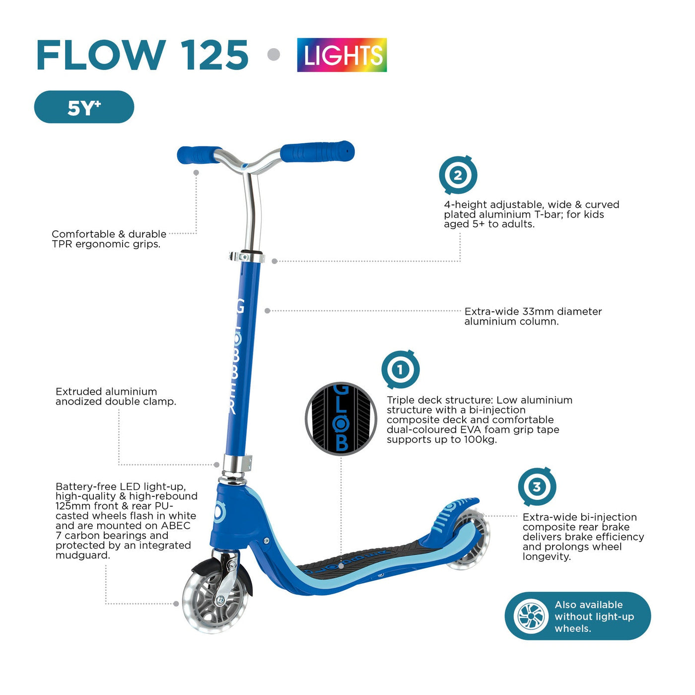 Globber FLOW 125 With Light Up Wheels Kids Scooter