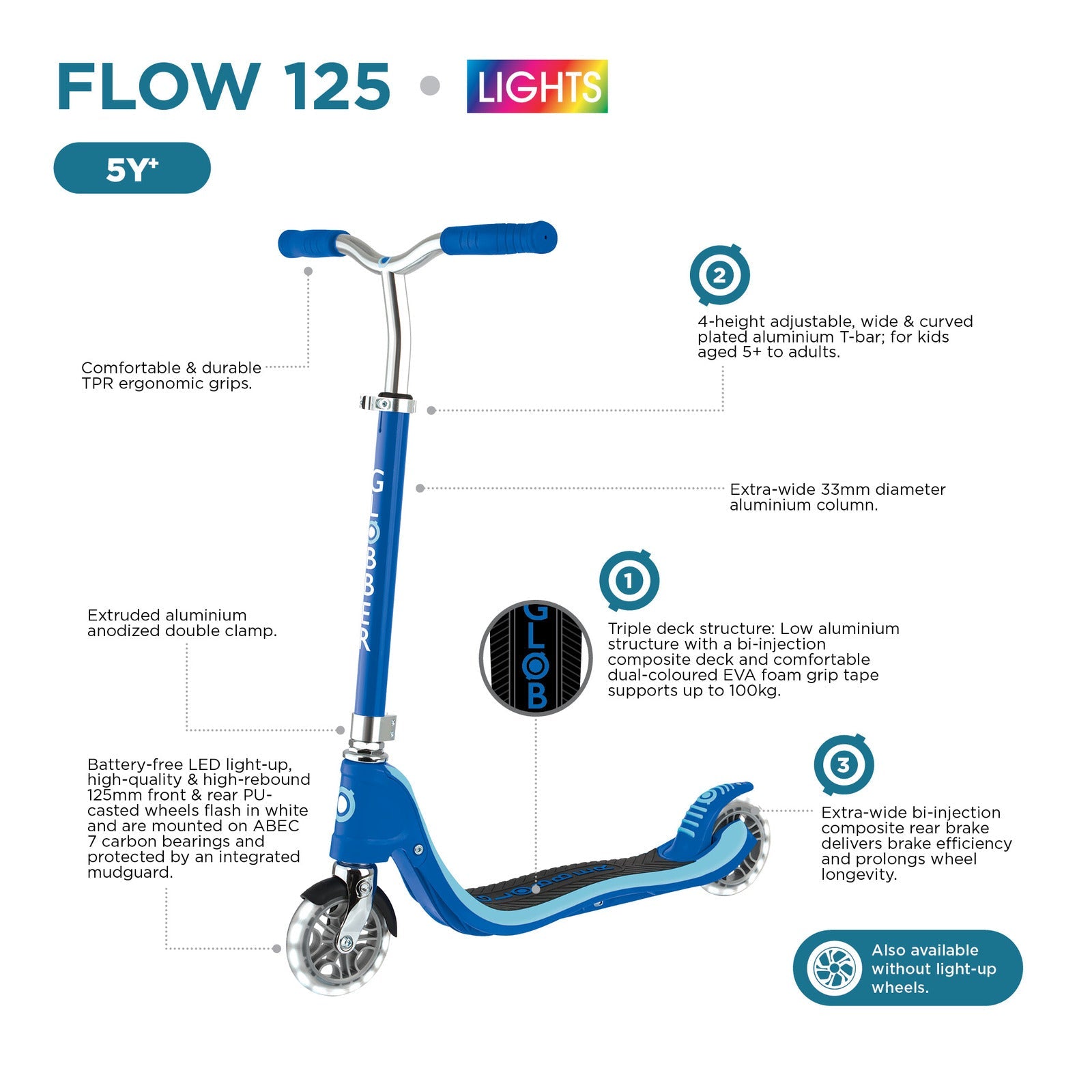 Globber FLOW 125 With Light Up Wheels Kids Scooter