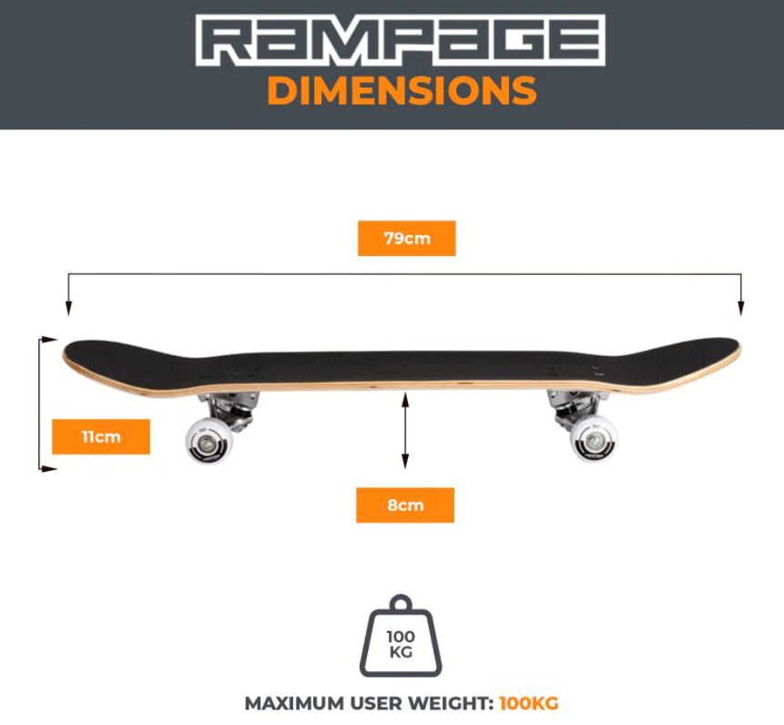 RAMPAGE Natural Stain Complete Skateboard 100% Canadian Maple