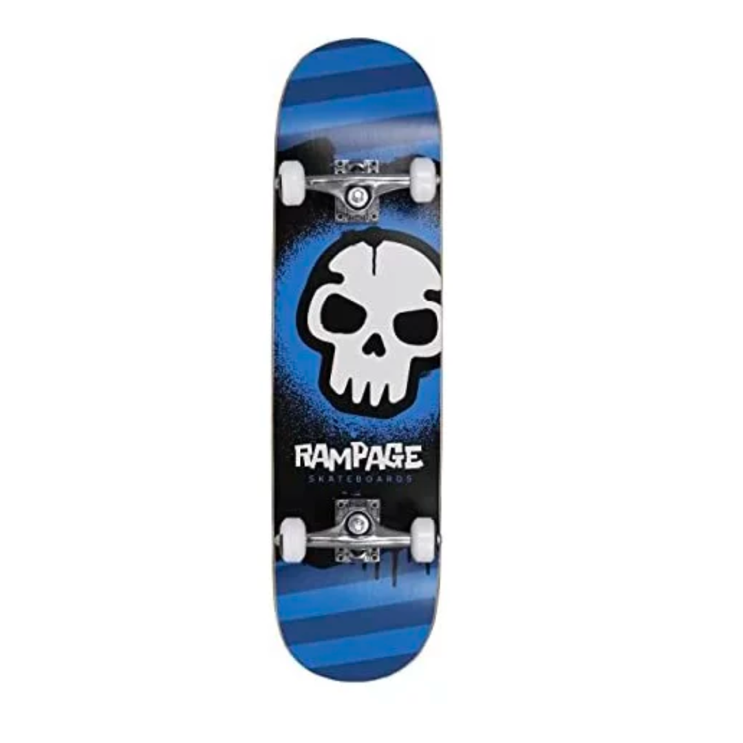 RAMPAGE Graffiti Skull Complete Skateboard 8" Blue